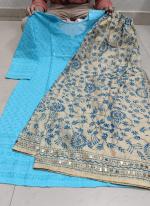 Pure Camric Cotton Sky Blue Casual Wear Chikankari Work Readymade Kurti With Plazzo